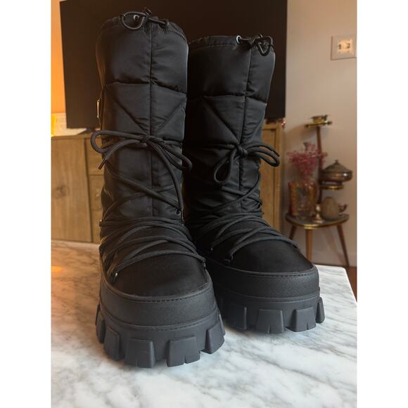 Prada Women's Black Recycled Nylon Moon Boots - Picture 1 of 6